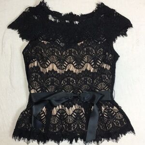 XScape by Joanna Chen Belted Black lace top 6
